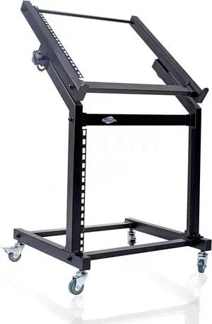Rack Mount Rolling Stand & Adjustable Mixer Platform Rails by  | 19U Cart Holder for Music Studio Booth Pro Audio Recording Cabinet | Stage Equipment DJ Gear Storage Case for Amplifier, Effects