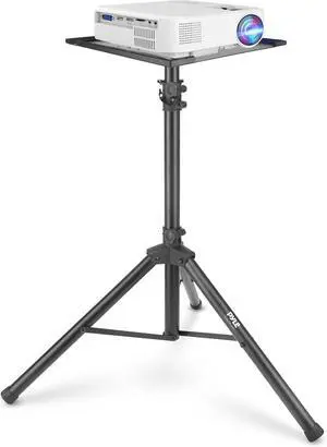 Projector Stand - Height & Angle Adjustable Tripod Stand - Hold Laptops Computers DJ Equipment & Projectors - Heavy Duty - Perfect for Stage Studio & Office Events - Extends 42 to 55 Black