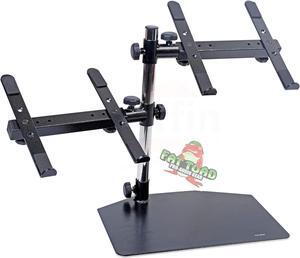 Double DJ Laptop Stand by FAT TOAD | 2 Tier PC Table Holder | Portable Computer Clamp Equipment Rack with Support Mounts for Music Studio Mixers, Controllers, Monitors, & Disc Jockey Booth Gear