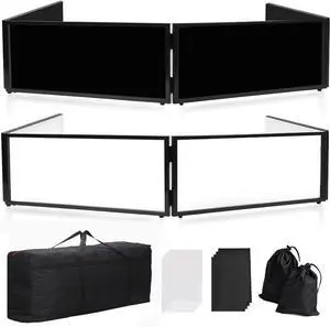 DJ Booth Facade  67" x 19.7" x 16" Portable DJ Event Booth with Black & White Scrims, with Foldable Panels & Travel Bag, Adjustable for Custom Setup, Ideal for Weddings & Shows