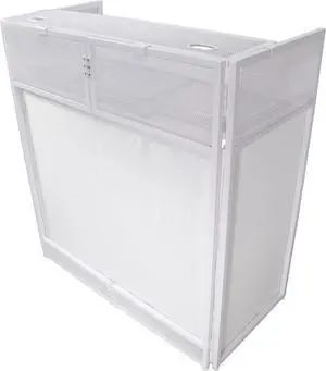 ProX XF-VISTAWHMK2 Vista DJ Booth Table Work Station with White Black Scrims and Carrying Bag White Frame