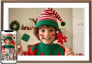 10.1" Wood WiFi Digital Picture Frame with 32GB Memory, 1280 x 800 IPS HD Touch Screen Electronic Photo Frame, Auto-Rotate, Slideshow, Wall Mountable, Share Photos/Video Remotely Anywhere