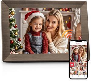 10.1" Digital Picture Frame with 32GB Memory Wood WiFi Electronic Photo Frame 1280 x 800 IPS Touch Screen Auto-Rotate Slideshow Wall Mountable Share Photos/Video Remotely Anywhere