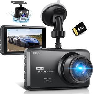 Dash Cam Front and Rear - Dash Camera for Cars Mini Dash Cam Full HD with 64GB Memory Card, 2.5K Dash Cam,64G SD Card,1600P+1080P FHD Dual Dash Camera for Cars,176°+160° Wide Angle