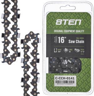 8TEN Full Chisel Chainsaw Chain 16 Inch .050 3/8 LP 60DL for McCulloch Mac Cat Super Poulan