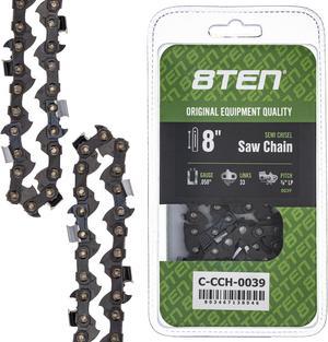 8TEN Semi Chisel Chainsaw Chain 8 Inch .050 3/8 LP 33DL for Earthwise PS40008 Kobalt Poulan PPB40PS