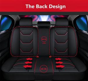 Black Red Line PU Leather Car Seat Covers Full Set 5-Seats Front+Rear Cushion US