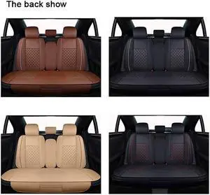 Paiying Full Set Car Seat Cover Black PU Leather Red Line Interior Cushion USA