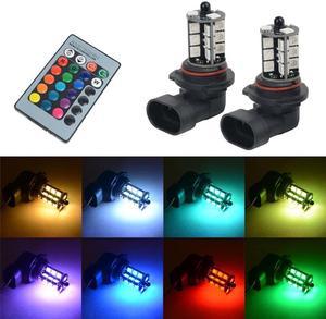 2X 10W Car LED Fog Light Bulbs 5050 27SMD Multi-color RGB Remote Control Kit USA