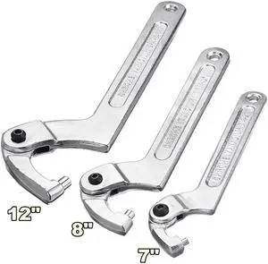 Furulu Car ATV Motorcycle 7'' Adjustable Hook Wrench C Spanner Tool Round Head 3/4''-2"