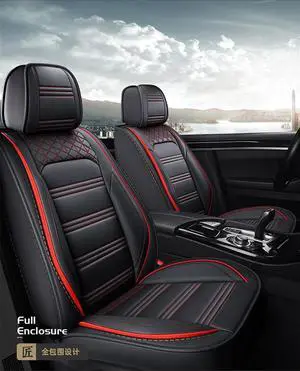 Paiying Car Seat Cover Full Sourround Set Black & Red PU Leather USA for 5 seats vehicle