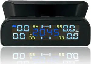 Wireless Solar TPMS LCD Car Tire Pressure Monitoring System w/ 4 External Sensor