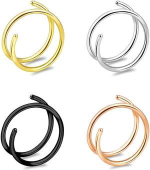 Acaigel 4pcs Double Nose Rings Spiral Single Piercing Nose Rings 8MM, Four Colors