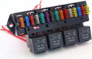 Acaigel 15 Way Blade Fuse Box Block Holder With 4 Way 12V 40A Relay