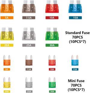 140 Pcs/Box Car Blade Fuse Assortment Kit Mini Blade Fuse Medium Standard Mixed