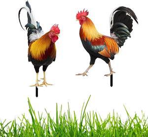 2PCS Rooster Decor Chicken Statue Outdoor Garden Decoration Yard Art Figure Sculpture