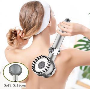 FYUU 3 Gear One-Button Adjustment High Pressure Massage Shower Head 1.5m Hose Hole Free Bracket