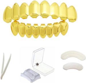 18K Copper Gold Plated HipHop Teeth Top & Bottom Grillz Teeth Set