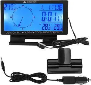 Paiying LCD Digital Display Screen Car CompassThermometer Gauge Time Navigation Function