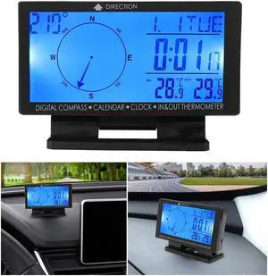 Yassdwbn New Digital Display Screen Car CompassThermometer Gauge Time Navigation Function
