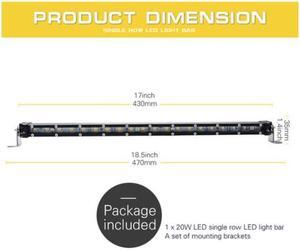 Acaigel 17'' 20W 20 LED Super White Car Truck Slim Single Row Led Spot Beam Working Lamp