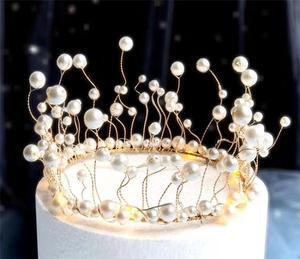 Acaigel Artificial Pearl Crown Cake Topper For Home Restaurant Baby Birthday Party Decor Decoration