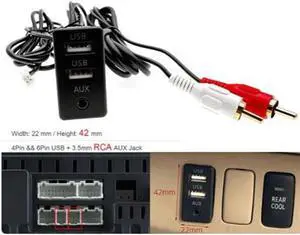 FYUU Car Navigation 4 Pin 6 Pin To Dual Usb+Rca Audio Input Aux Port Panel Interface Extension Cable Adapter Panel