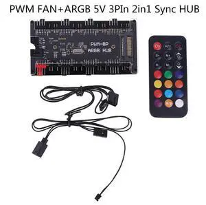 Acaigel PWM FAN+ARGB LED 2 in 1 Sync Hub Wireless Controller 1 To 8 Multi Way Splitter 5V 3PIN ARGB 4Pin Fan Adapter