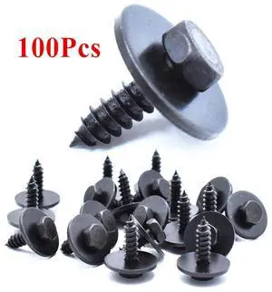 Acaigel 100pcs Metal Car Body Fender Bumper Repair Screws Retainer 7.7mm Hex Washer Head