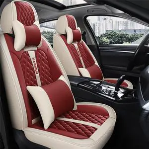 Acaigel Red & Beige Car Seat Cover PU Leather Front Rear Cushion Pad Protector Acaigel Red & Beige Car Seat Cover PU Leather Front Rear Cushion Pad Protector