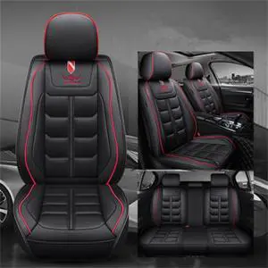 Acaigel 5-Seats Car Ceat covers Black Red PU Leather Full Set Protector Pad  US