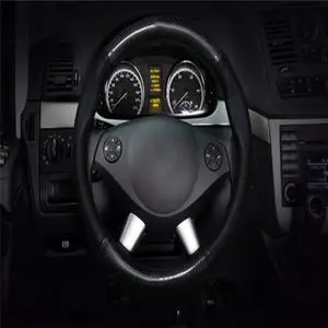 Paiying 38CM Deluxe Black Carbon Fiber & Leather Car Steering Wheel Cover Trim
