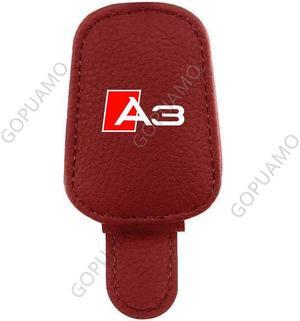 GOPUAMO Car Sun Visor Glasses Clip for Audi A3 - High-Quality Leather, Wear-Resistant & Durable, Magnetic Attraction, Multi-Position Installation, Back Clip Type - Single Pack Red
