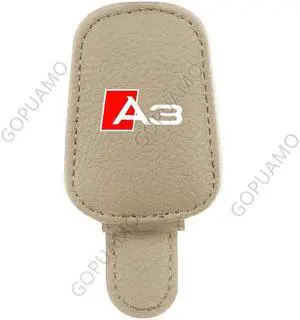 GOPUAMO Car Sun Visor Glasses Clip for Audi A3 - High-Quality Leather, Wear-Resistant & Durable, Magnetic Attraction, Multi-Position Installation, Back Clip Type - Single Pack Khaki