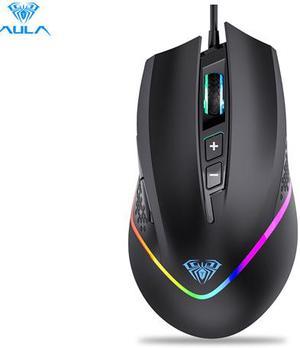 AULA F805 RGB Laptop Wired Mouse with Programmable Side Buttons, Rainbow LED Backlight, 6400DPI, Ergonomic Optical Gaming for PC Mac Laptop/Desktop (Black)