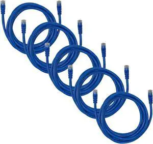 5-Pack Cat6a Network Ethernet Cable in Blue Snagless - 7 ft