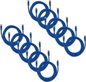 10-Pack Cat6a Network Ethernet Cable in Blue Snagless - 7 ft