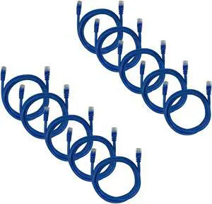 10-Pack Cat6a Network Ethernet Cable in Blue Snagless - 5 ft