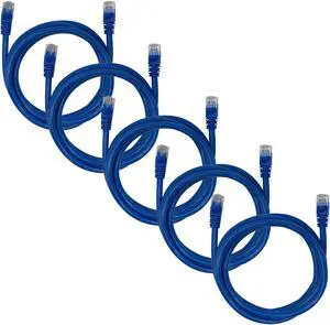 5-Pack Cat6a Network Ethernet Cable in Blue Snagless - 5 ft