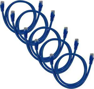 5-Pack Cat6a Network Ethernet Cable in Blue Snagless - 3 ft
