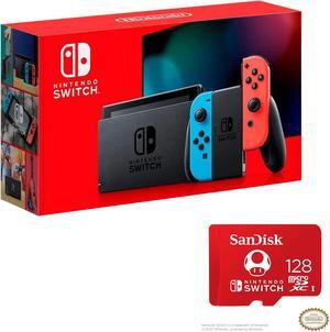 Nintendo Switch with Neon Blue and Neon Red JoyCon - HAC-001(-01) + SanDisk 128GB MicroSDXC UHS-I Card