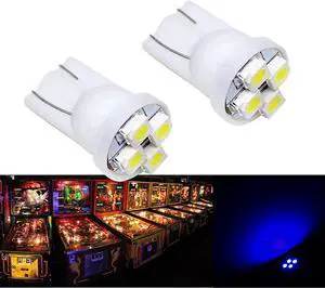 HYUGA 10PCS #555 T10 4SMD LED Light Bulb for Pinball Game Machine Car Dashboard Light-6.3V (Blue)