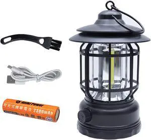 HYUGA Rechargeable Retro LED Camping Lantern Warm White Light USB-C Vintage Design for Outdoor Tent Emergency Use (Black Cover)