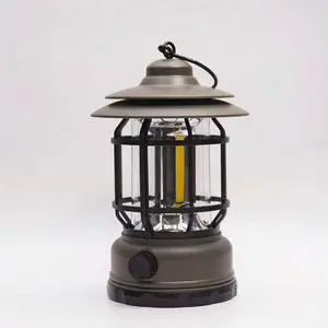 HYUGA Rechargeable Retro LED Camping Lantern Warm White Light USB-C Vintage Design for Outdoor Tent Emergency Use (Dark Green Cover)