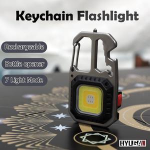 Mini Keychain COB Light 1000 Lumens Super Bright LED Rechargeable Flashlight as Outdoor Flashlight, Bottle Opener, Emergency Light, Screwdriver, Window Breaker