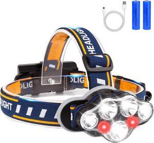 13000LM LED Head Torch, 7 LED 8 Modes White & Red Flashlight, Waterproof Rechargeable Headlamp USB & Batteries Powered, perfect for Camping, Hunting, Hiking, and Fishing for Adults