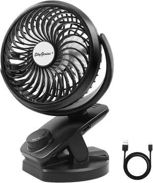 Desk Fan, Portable USB/Battery Operated SkyGenius Clip on Fan for Office Travel Outdoor Camping, Double Batteries 4400 mAh