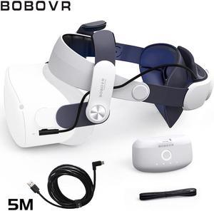 BOBOVR M2 Pro  Comfort Battery Head Strap With Link Cable 5M Compatible With MetaOculus Quest 2 VR Headsets Replaceable Worryfree Powered Strap for VR Accessories