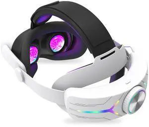 Sovawin For Meta quest 3s RGB Charging Headstrap 12000mAh Internal Battery Knob Adjustable Head Strap White