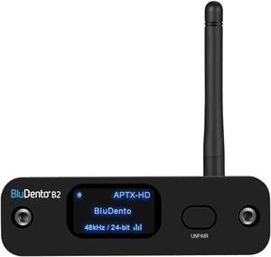 BluDento B2 aptX HD Bluetooth v5.1 Audio Receiver, Built-in TI DAC for Analog L/R RCA Output, Enhanced Range, True Hi-Fi, Digital Coaxial & Optical Outputs